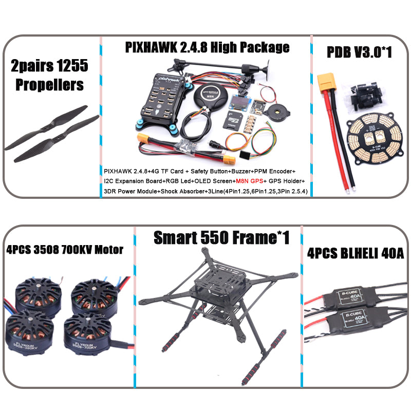 PIXHAWK2.4.8 Flight Control Carbon Fiber Smart550 Frame Kit Ardupilot 100MW Radio Telemetry Quadcopter BLHELI 30A ESC 2212 Motor