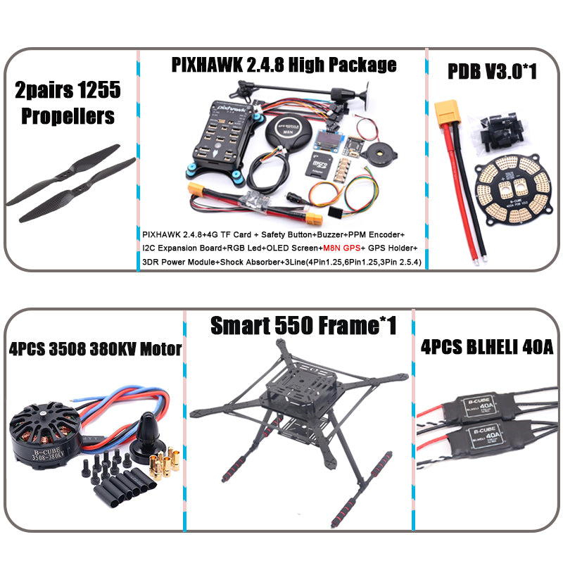 B-CUBE PIXHAWK2.4.8 Flight Control Carbon Fiber Smart550 Frame Kit Ardupilot 100MW Radio Telemetry Quadcopter BLHELI 30A ESC 2212 Motor