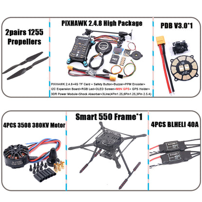 B-CUBE PIXHAWK2.4.8 Flight Control Carbon Fiber Smart550 Frame Kit Ardupilot 100MW Radio Telemetry Quadcopter BLHELI 30A ESC 2212 Motor