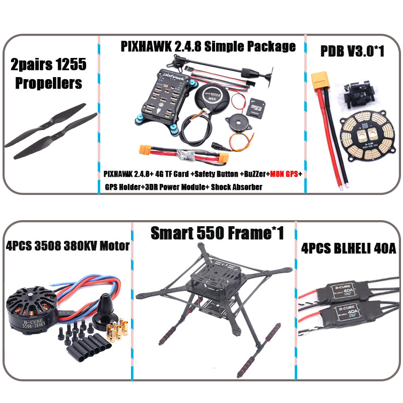 B-CUBE PIXHAWK2.4.8 Flight Control Carbon Fiber Smart550 Frame Kit Ardupilot 100MW Radio Telemetry Quadcopter BLHELI 30A ESC 2212 Motor
