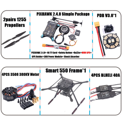 B-CUBE PIXHAWK2.4.8 Flight Control Carbon Fiber Smart550 Frame Kit Ardupilot 100MW Radio Telemetry Quadcopter BLHELI 30A ESC 2212 Motor