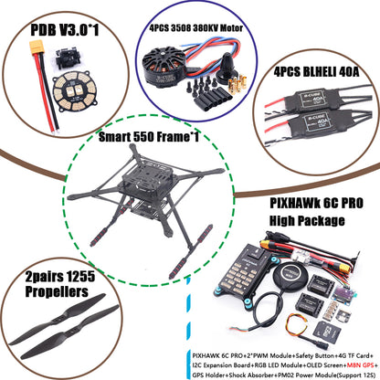 B-CUBE PIXHAWK2.4.8 Flight Control Carbon Fiber Smart550 Frame Kit Ardupilot 100MW Radio Telemetry Quadcopter BLHELI 30A ESC 2212 Motor