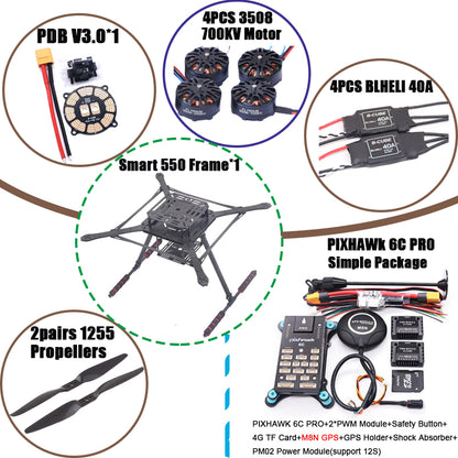 PIXHAWK2.4.8 Flight Control Carbon Fiber Smart550 Frame Kit Ardupilot 100MW Radio Telemetry Quadcopter BLHELI 30A ESC 2212 Motor