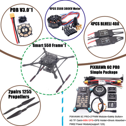 B-CUBE PIXHAWK2.4.8 Flight Control Carbon Fiber Smart550 Frame Kit Ardupilot 100MW Radio Telemetry Quadcopter BLHELI 30A ESC 2212 Motor