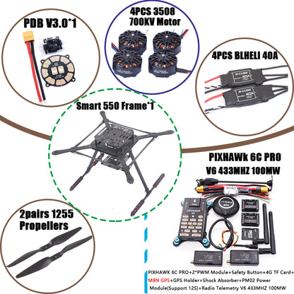 PIXHAWK2.4.8 Flight Control Carbon Fiber Smart550 Frame Kit Ardupilot 100MW Radio Telemetry Quadcopter BLHELI 30A ESC 2212 Motor