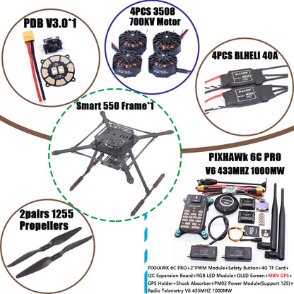 PIXHAWK2.4.8 Flight Control Carbon Fiber Smart550 Frame Kit Ardupilot 100MW Radio Telemetry Quadcopter BLHELI 30A ESC 2212 Motor