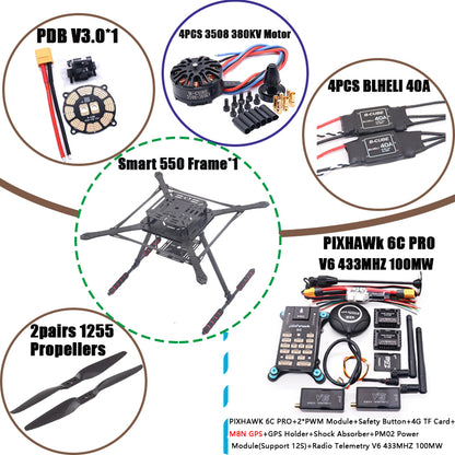 B-CUBE PIXHAWK2.4.8 Flight Control Carbon Fiber Smart550 Frame Kit Ardupilot 100MW Radio Telemetry Quadcopter BLHELI 30A ESC 2212 Motor