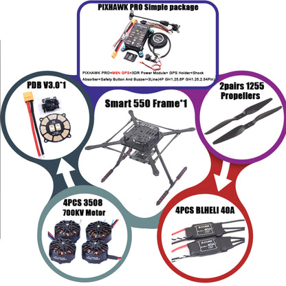 PIXHAWK2.4.8 Flight Control Carbon Fiber Smart550 Frame Kit Ardupilot 100MW Radio Telemetry Quadcopter BLHELI 30A ESC 2212 Motor