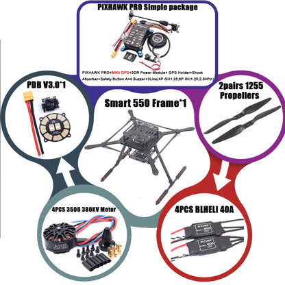 B-CUBE PIXHAWK2.4.8 Flight Control Carbon Fiber Smart550 Frame Kit Ardupilot 100MW Radio Telemetry Quadcopter BLHELI 30A ESC 2212 Motor