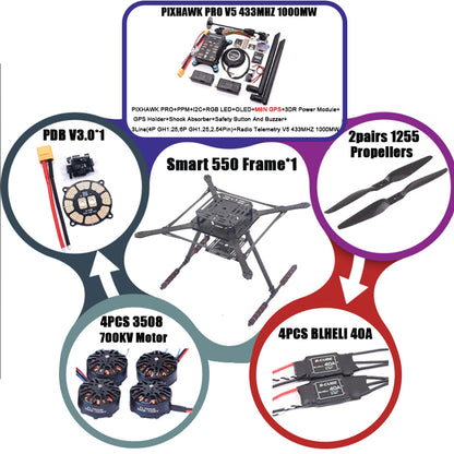 PIXHAWK2.4.8 Flight Control Carbon Fiber Smart550 Frame Kit Ardupilot 100MW Radio Telemetry Quadcopter BLHELI 30A ESC 2212 Motor