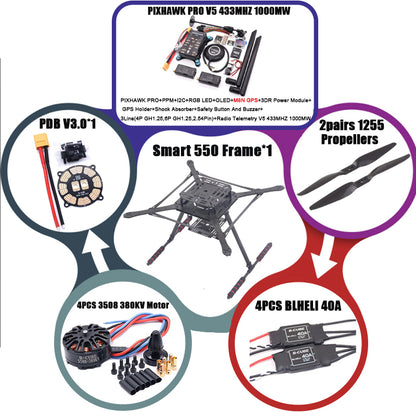 B-CUBE PIXHAWK2.4.8 Flight Control Carbon Fiber Smart550 Frame Kit Ardupilot 100MW Radio Telemetry Quadcopter BLHELI 30A ESC 2212 Motor