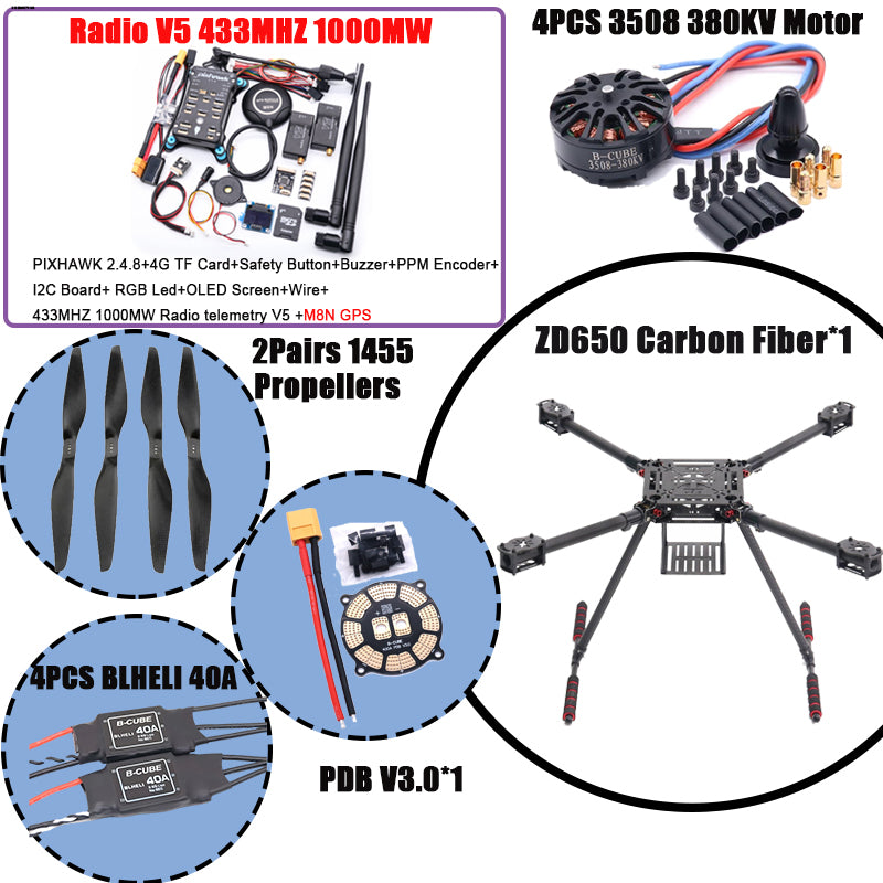 RCtoSky ZD550 550mm/ZD650 650mm Carbon fiber Quadcopter Frame FPV Quad with Carbon Fiber Landing Skid F550