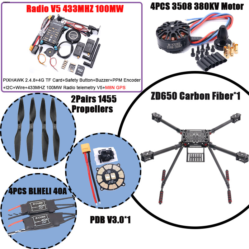 RCtoSky ZD550 550mm/ZD650 650mm Carbon fiber Quadcopter Frame FPV Quad with Carbon Fiber Landing Skid F550