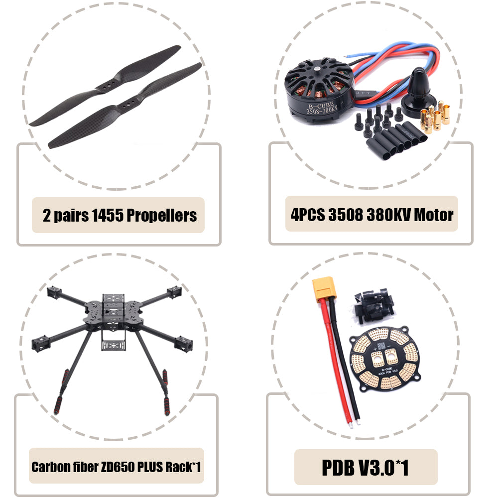 B-CUBE ZD650 PLUS 650mm Ardupilot Pixhawk Carbon fiber Quadcopter Frame FPV Quad with Carbon Fiber Landing Skid Motor ESC 40A