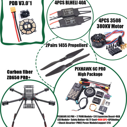 B-CUBE ZD650 PRO+ 650mm Ardupilot Pixhawk Carbon fiber Quadcopter Frame FPV Quad with Carbon Fiber Landing Skid Motor 40A ESC