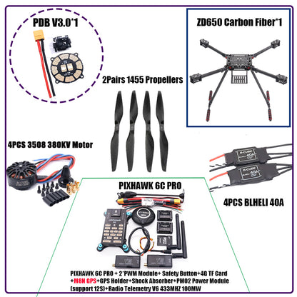 RCtoSky ZD550 550mm/ZD650 650mm Carbon fiber Quadcopter Frame FPV Quad with Carbon Fiber Landing Skid F550