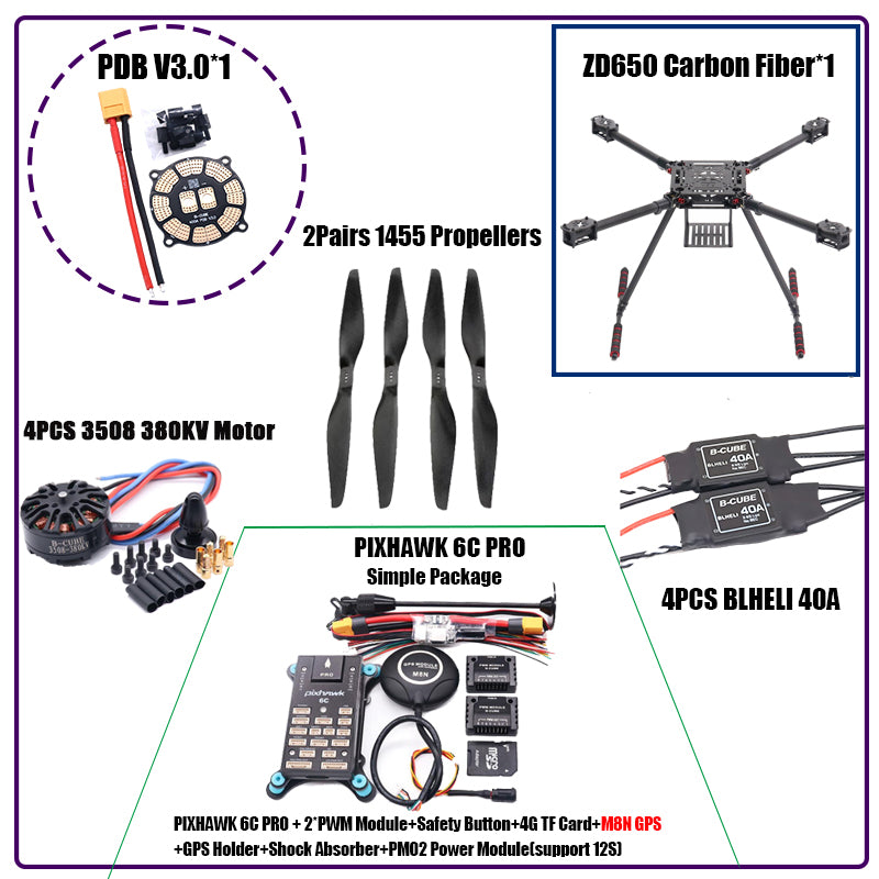 RCtoSky ZD550 550mm/ZD650 650mm Carbon fiber Quadcopter Frame FPV Quad with Carbon Fiber Landing Skid F550