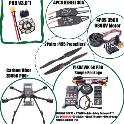 B-CUBE ZD650 PRO+ 650mm Ardupilot Pixhawk Carbon fiber Quadcopter Frame FPV Quad with Carbon Fiber Landing Skid Motor 40A ESC