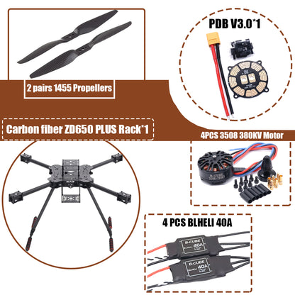 B-CUBE ZD650 PLUS 650mm Ardupilot Pixhawk Carbon fiber Quadcopter Frame FPV Quad with Carbon Fiber Landing Skid Motor ESC 40A
