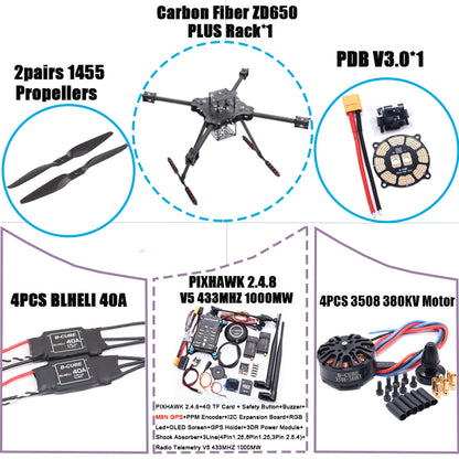 B-CUBE ZD650 PLUS 650mm Ardupilot Pixhawk Carbon fiber Quadcopter Frame FPV Quad with Carbon Fiber Landing Skid Motor ESC 40A