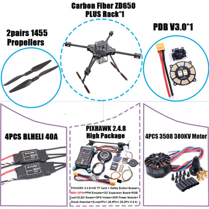 B-CUBE ZD650 PLUS 650mm Ardupilot Pixhawk Carbon fiber Quadcopter Frame FPV Quad with Carbon Fiber Landing Skid Motor ESC 40A