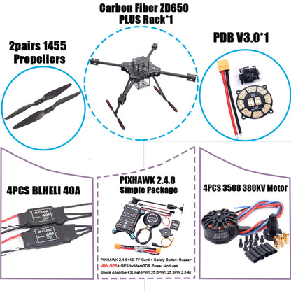 B-CUBE ZD650 PLUS 650mm Ardupilot Pixhawk Carbon fiber Quadcopter Frame FPV Quad with Carbon Fiber Landing Skid Motor ESC 40A