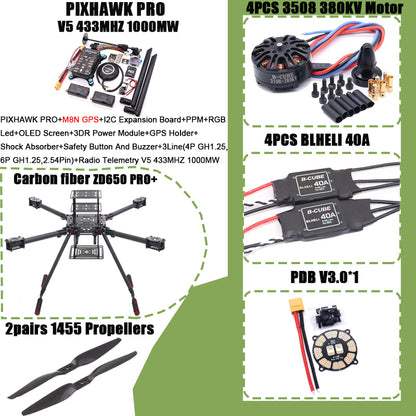 B-CUBE ZD650 PRO+ 650mm Ardupilot Pixhawk Carbon fiber Quadcopter Frame FPV Quad with Carbon Fiber Landing Skid Motor 40A ESC
