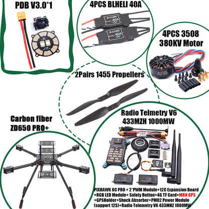 B-CUBE ZD650 PRO+ 650mm Ardupilot Pixhawk Carbon fiber Quadcopter Frame FPV Quad with Carbon Fiber Landing Skid Motor 40A ESC