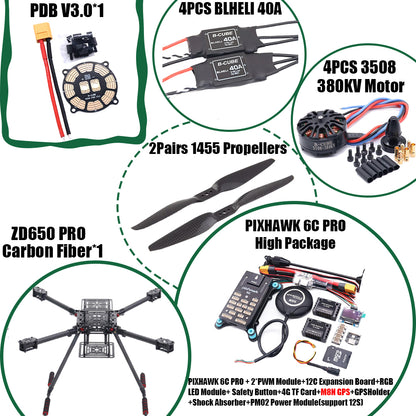 RCtoSky ZD650 PRO 650mm Ardupilot Pixhawk Carbon fiber Quadcopter Frame FPV Quad with Carbon Fiber Landing Skid Motor ESC 40A