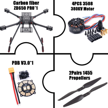 RCtoSky ZD650 PRO 650mm Ardupilot Pixhawk Carbon fiber Quadcopter Frame FPV Quad with Carbon Fiber Landing Skid Motor ESC 40A