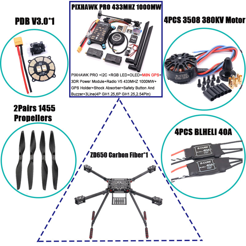RCtoSky ZD550 550mm/ZD650 650mm Carbon fiber Quadcopter Frame FPV Quad with Carbon Fiber Landing Skid F550