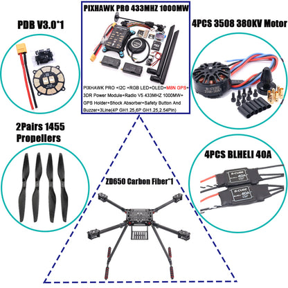 RCtoSky ZD550 550mm/ZD650 650mm Carbon fiber Quadcopter Frame FPV Quad with Carbon Fiber Landing Skid F550