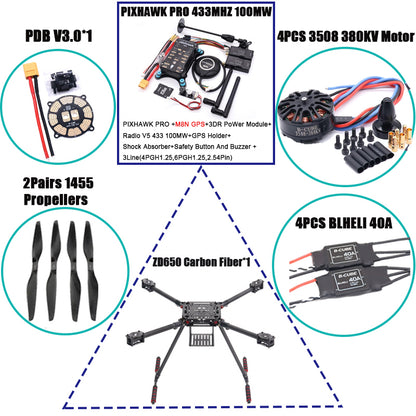 RCtoSky ZD550 550mm/ZD650 650mm Carbon fiber Quadcopter Frame FPV Quad with Carbon Fiber Landing Skid F550