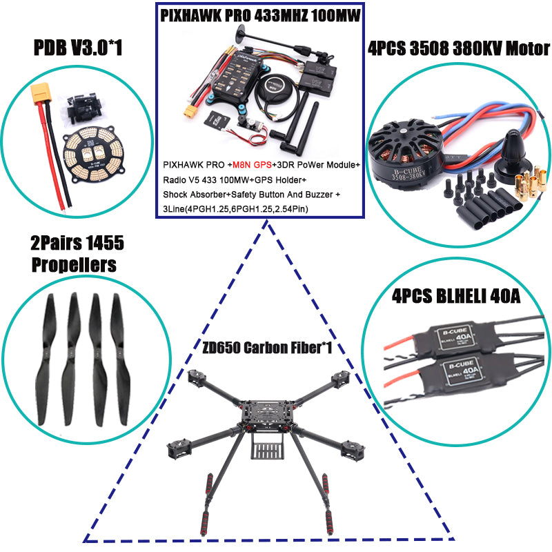 Рама квадрокоптера RCtoSky ZD650 650 мм из углеродного волокна FPV Quad с посадочной площадкой из углеродного волокна F650