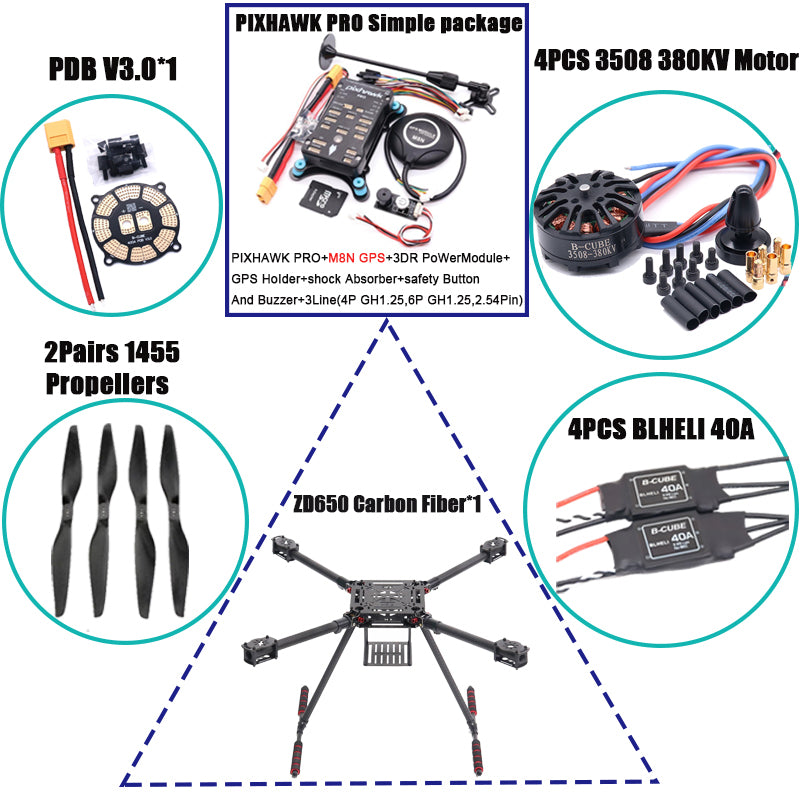 RCtoSky ZD550 550mm/ZD650 650mm Carbon fiber Quadcopter Frame FPV Quad with Carbon Fiber Landing Skid F550