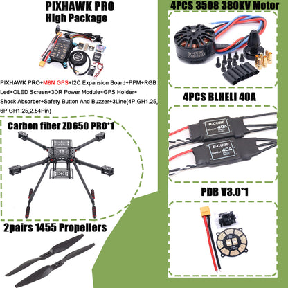 RCtoSky ZD650 PRO 650mm Ardupilot Pixhawk Carbon fiber Quadcopter Frame FPV Quad with Carbon Fiber Landing Skid Motor ESC 40A