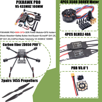 RCtoSky ZD650 PRO 650mm Ardupilot Pixhawk Carbon fiber Quadcopter Frame FPV Quad with Carbon Fiber Landing Skid Motor ESC 40A