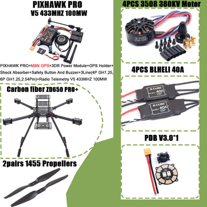 B-CUBE ZD650 PRO+ 650mm Ardupilot Pixhawk Carbon fiber Quadcopter Frame FPV Quad with Carbon Fiber Landing Skid Motor 40A ESC