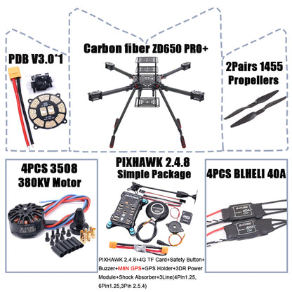 B-CUBE ZD650 PRO+ 650mm Ardupilot Pixhawk Carbon fiber Quadcopter Frame FPV Quad with Carbon Fiber Landing Skid Motor 40A ESC