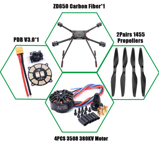 RCtoSky ZD650 650mm Carbon fiber Quadcopter Frame FPV Quad with Carbon Fiber Landing Skid Motor ESC 40A