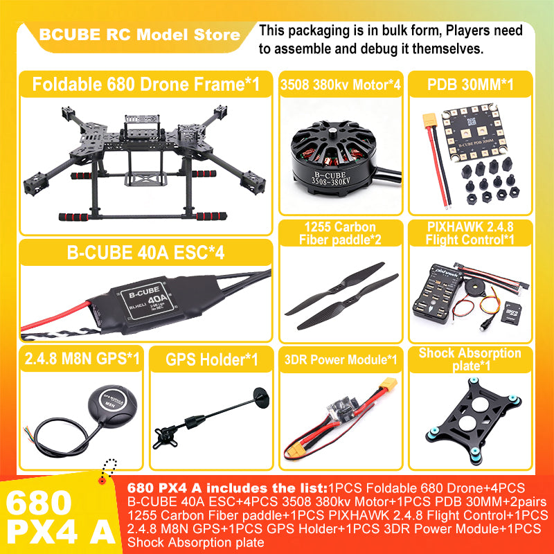 B-CUBE PIXHAWK2.4.8 6C Flight Control Carbon Fiber 680 Frame Kit Ardupilot Quadcopter BLHELI 40A 3508 Motor ESC Optical Flow