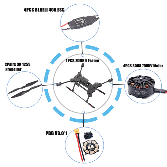 New ZD680 Full Carbon Fiber Hexa-Rotor Foldable Arm 3508 700KV Motor 40A Esc Hexacopter Frame Kit For Unflodable Landing Gear