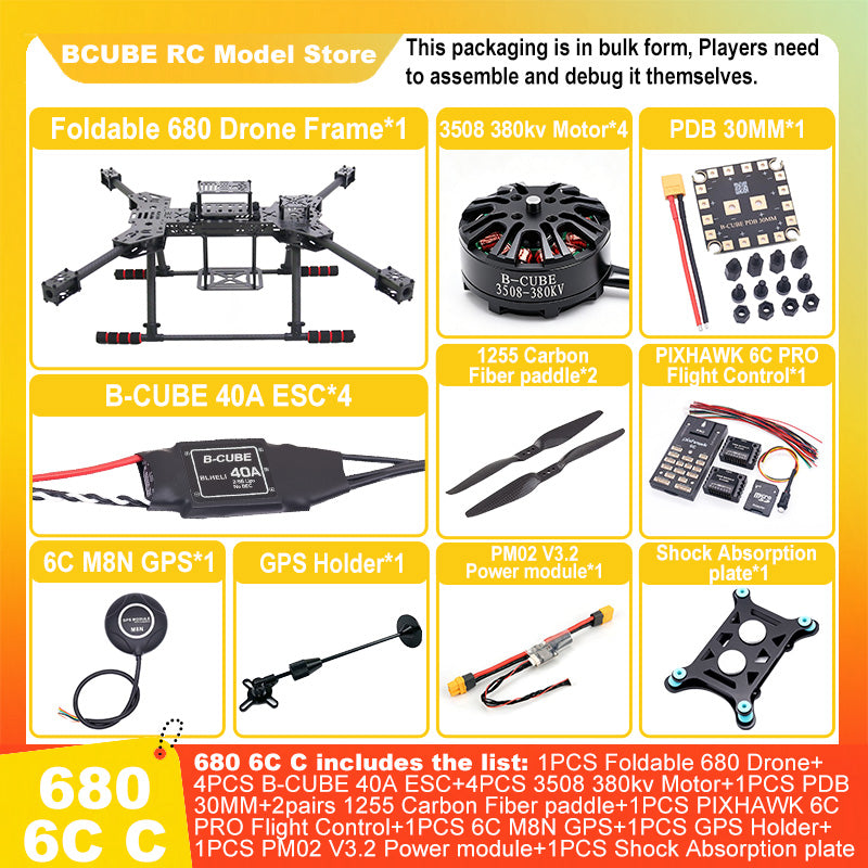 B-CUBE PIXHAWK2.4.8 6C Flight Control Carbon Fiber 680 Frame Kit Ardupilot Quadcopter BLHELI 40A 3508 Motor ESC Optical Flow