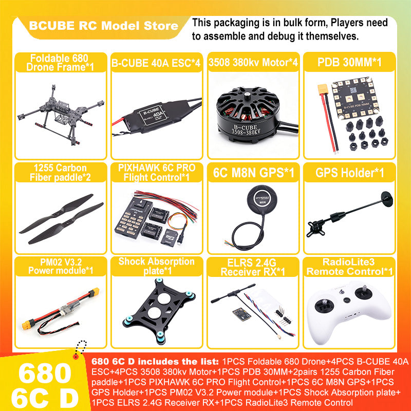 B-CUBE PIXHAWK2.4.8 6C Flight Control Carbon Fiber 680 Frame Kit Ardupilot Quadcopter BLHELI 40A 3508 Motor ESC Optical Flow