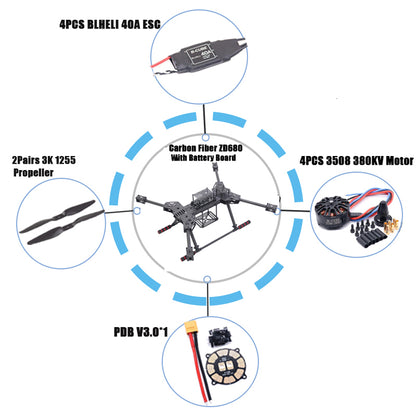 B-CUBE New ZD680 Full Carbon Fiber Hexa-Rotor Foldable Arm 3508 380KV Motor 40A Esc Hexacopter Frame Kit For Unflodable Landing Gear