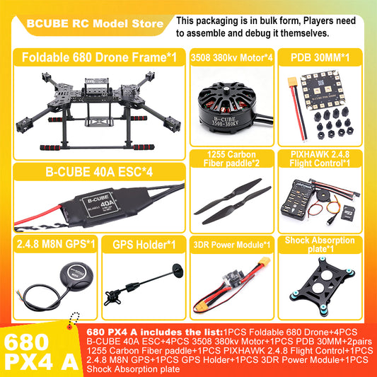 B-CUBE PIXHAWK2.4.8 6C Flight Control Carbon Fiber 680 Frame Kit Ardupilot Quadcopter BLHELI 40A 3508 Motor ESC Optical Flow