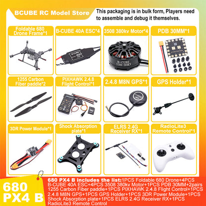 B-CUBE PIXHAWK2.4.8 6C Flight Control Carbon Fiber 680 Frame Kit Ardupilot Quadcopter BLHELI 40A 3508 Motor ESC Optical Flow