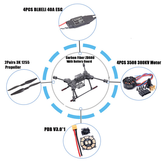 B-CUBE New ZD680 Full Carbon Fiber Hexa-Rotor Foldable Arm 3508 380KV Motor 40A Esc Hexacopter Frame Kit For Unflodable Landing Gear