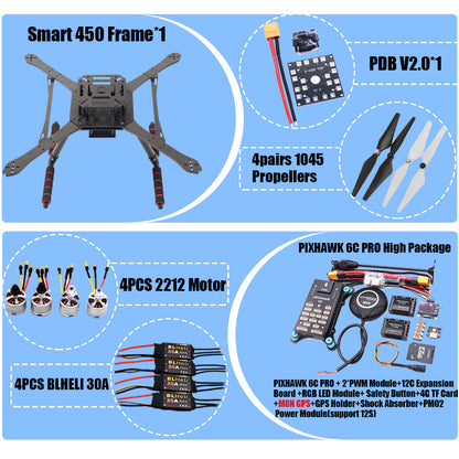 PIXHAWK2.4.8 Flight Control Carbon Fiber Smart450 Frame Kit Ardupilot 100MW Radio Telemetry Quadcopter BLHELI 30A ESC 2212 Motor