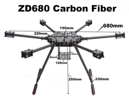 B-CUBE F680 Full Carbon Fiber ZD 680 Hexa-Rotor Frame Foldable Arm Hexacopter Frame Kit with Unflodable Landing Gear for FPV